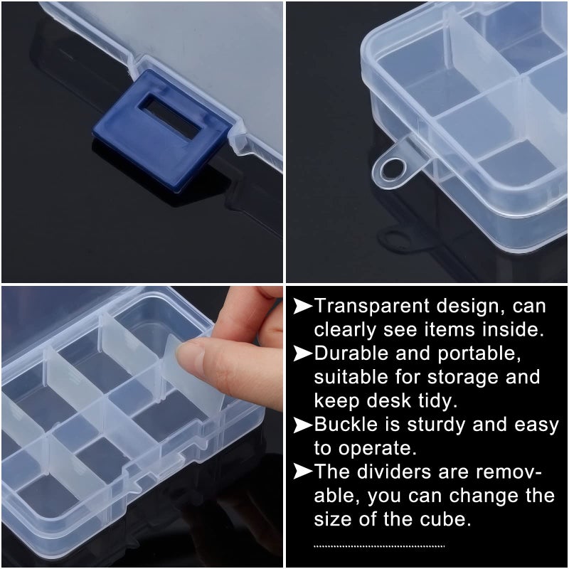 NBEADS 10 Pack 8 Grids Mini Plastic Organizer Box, 2.7x4.2x0.8inch Clear Plastic Jewelry Dividers Box Organizer Small Tackle Boxes Jewelry Storage Container for Beads Small Items Findings Storage - Image 5